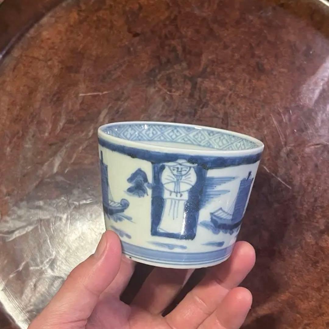 古伊万里　蕎麦猪口　異国人　帆船　そば猪口　人文　ラッタン　南蛮人