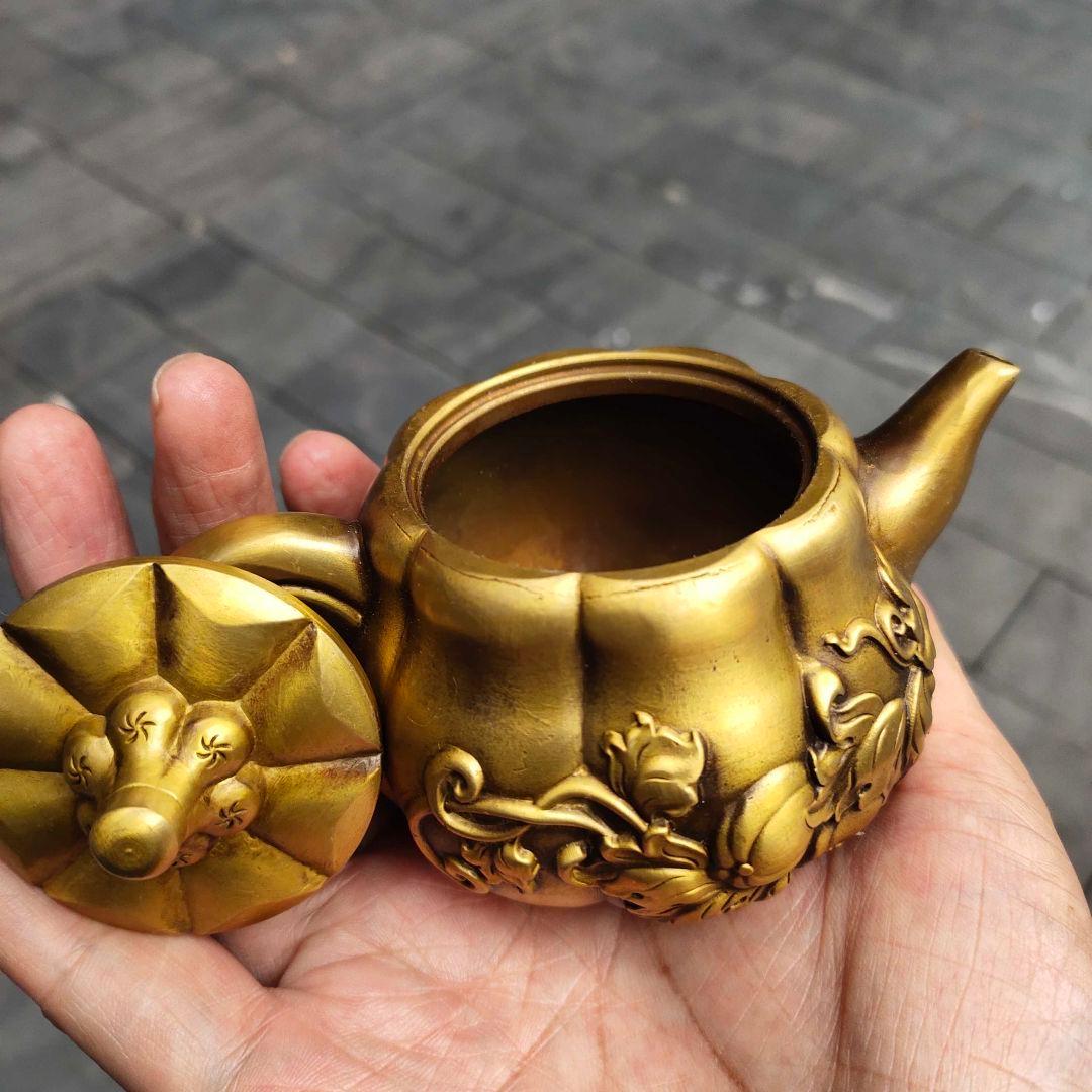 銅器 南瓜酒壺 茶壺 茶道具 茶道 工芸品 美術品 置物