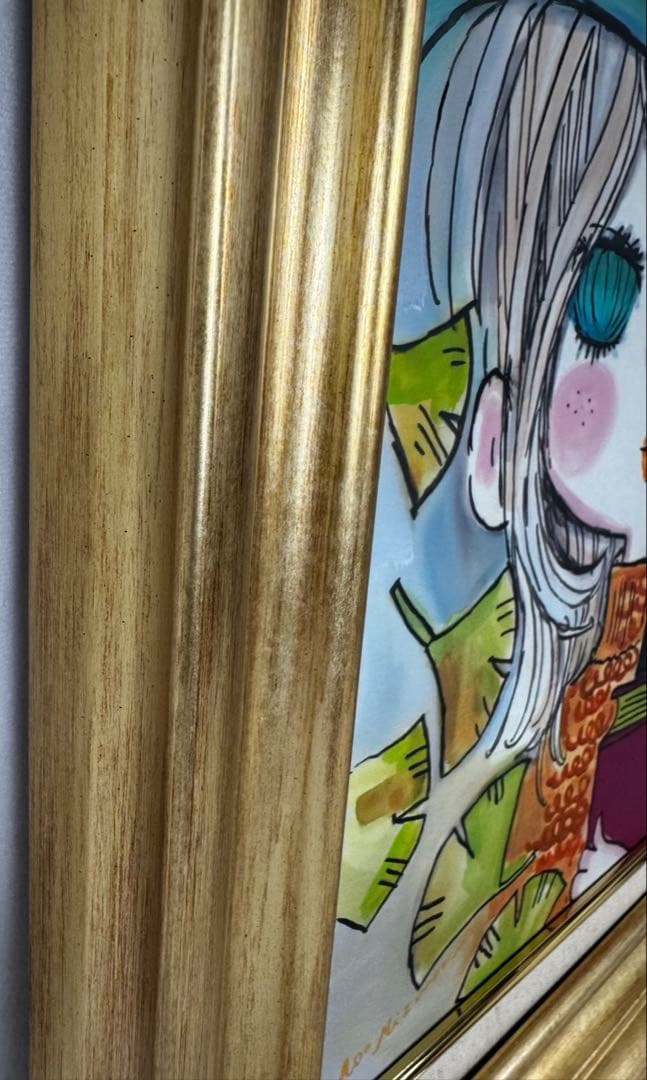 水森亜土/少女画/F10号/絵画/額縁/油彩画/肉筆/手書き
