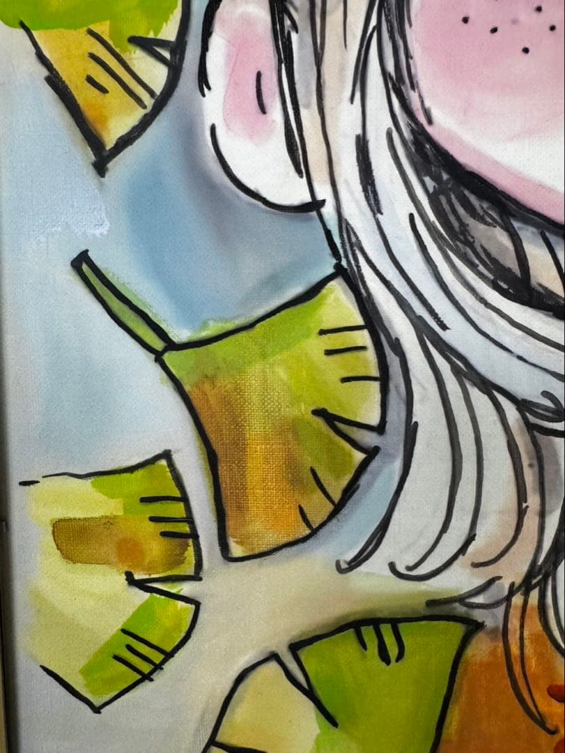 水森亜土/少女画/F10号/絵画/額縁/油彩画/肉筆/手書き