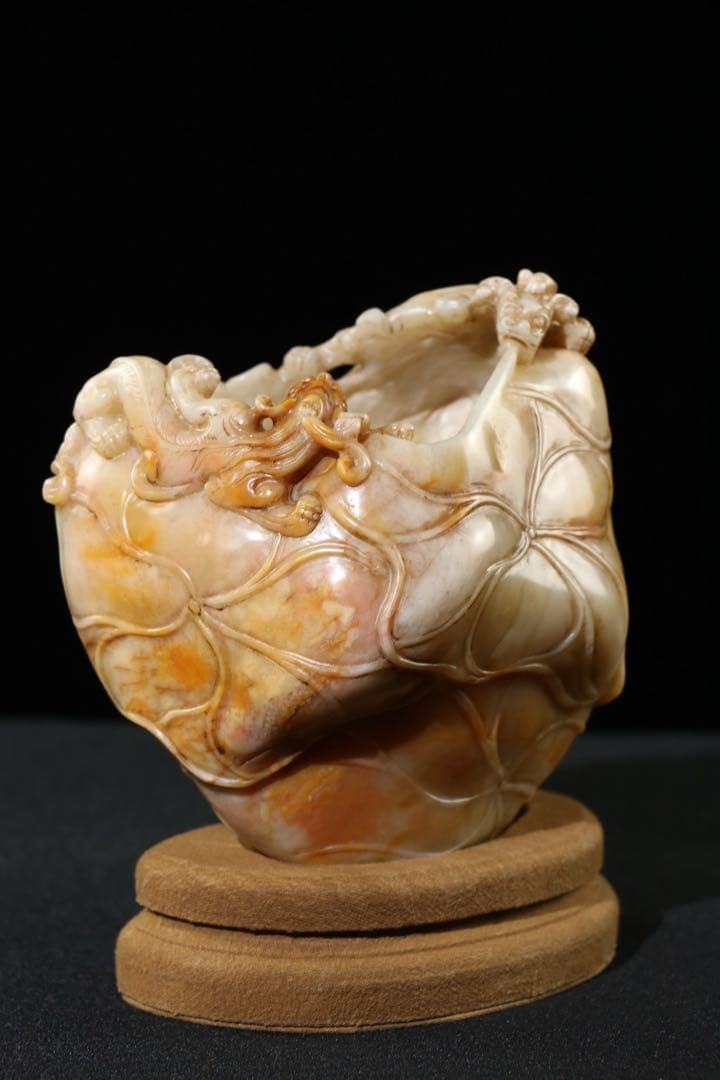 旧蔵　時代物　逸品　筆洗　寿山石　龍獸 清国時代彫刻　筆洗　文房具アンティーク