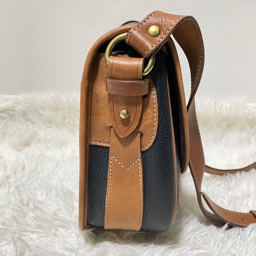 コーチ　ショルダーバッグ　バックル　イタリア製　ネイビー　オールレザー　シボ革