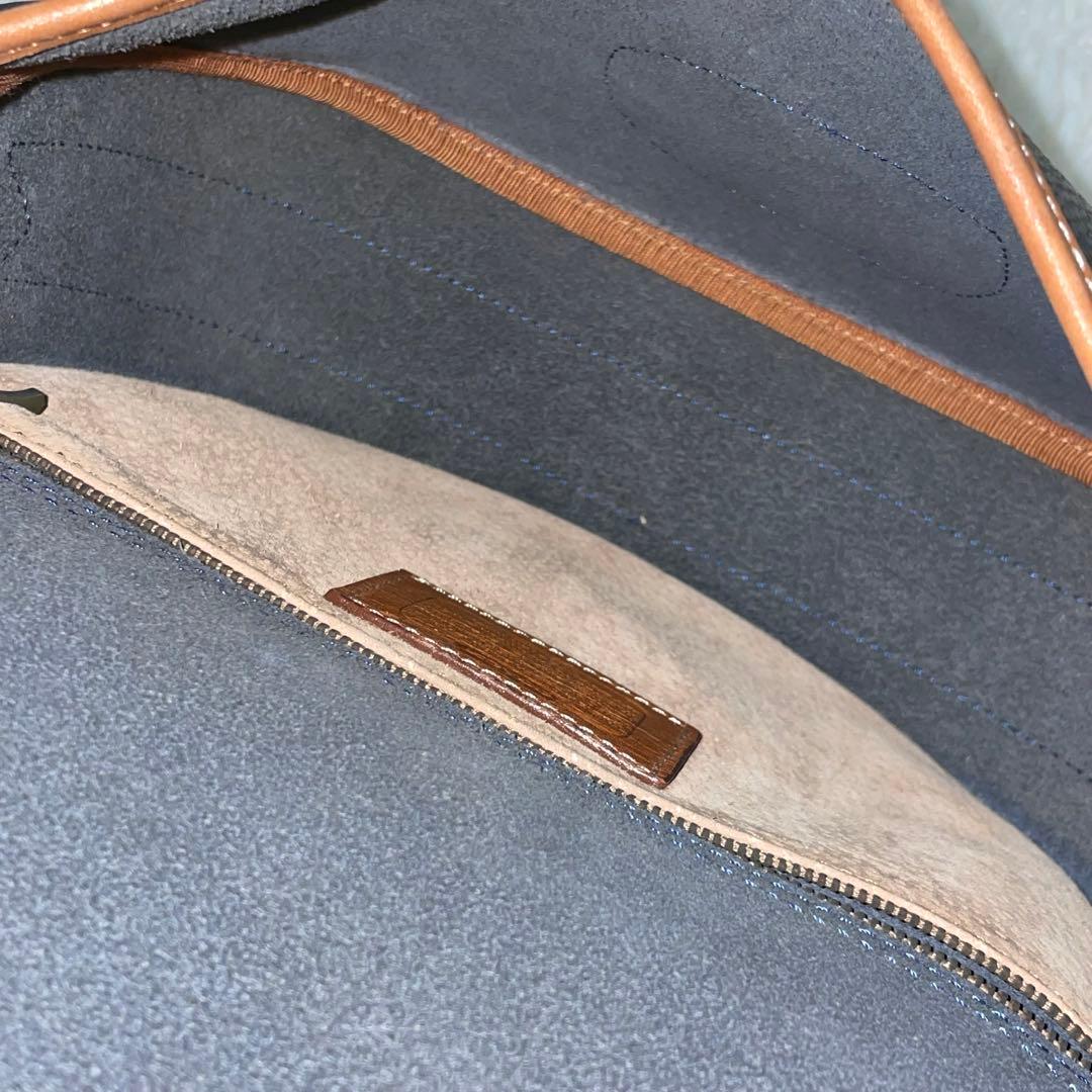 コーチ　ショルダーバッグ　バックル　イタリア製　ネイビー　オールレザー　シボ革