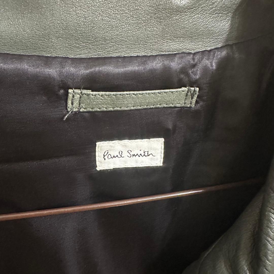 ポールスミス レザージャケット ハイネック M ラムレザー モスグリーン