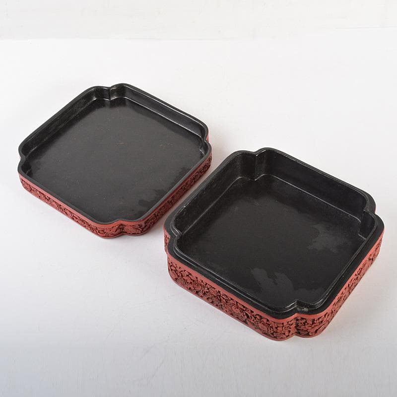 りか　中国　堆朱風　山水人物文　四方箱　蓋物　V　6477