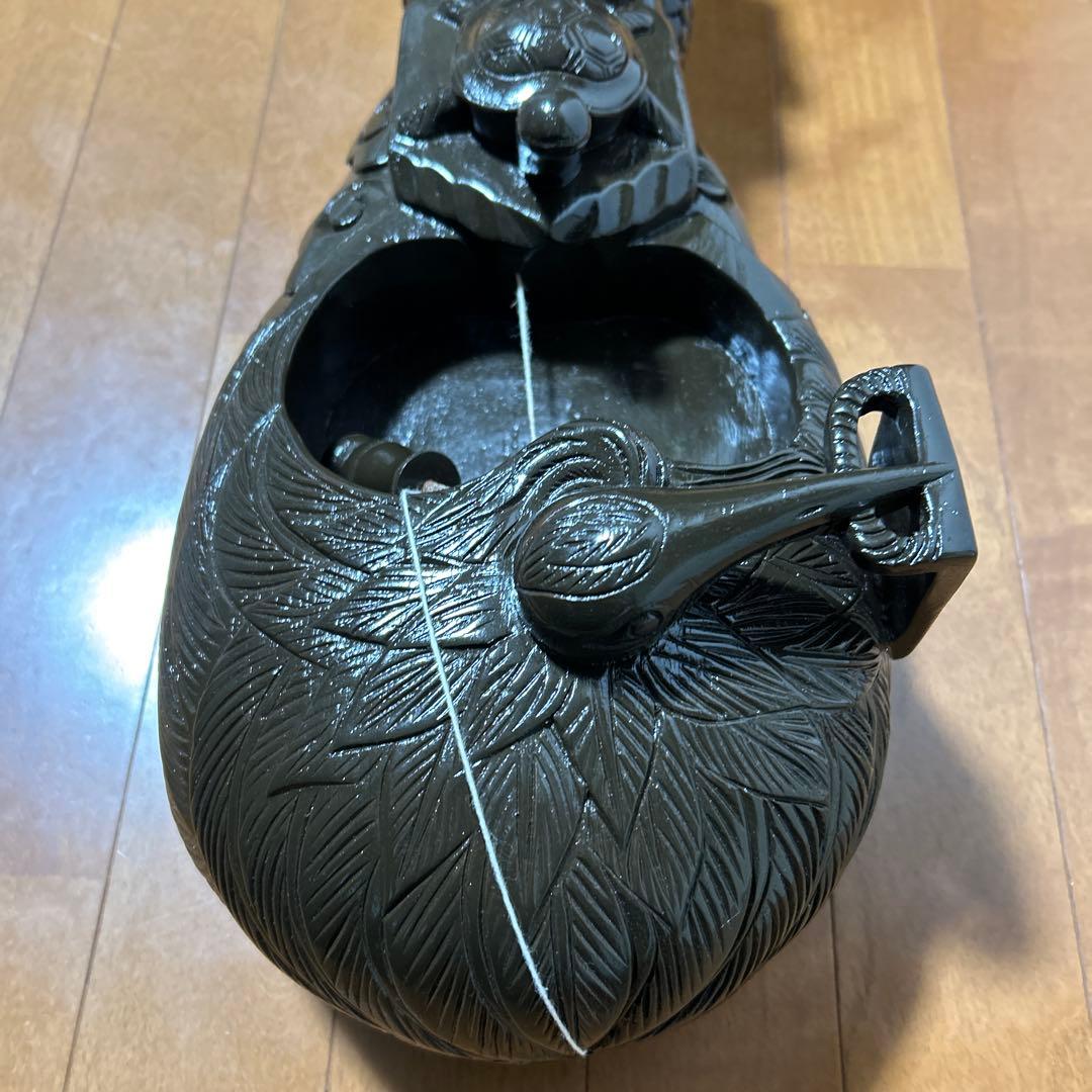 木彫 一刀彫 縁起物 墨壺 龍・鶴・亀