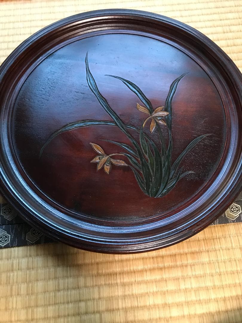 彫抜色絵絵替丸盆 二箱十客　菓子皿 漆器 漆芸 銘々皿 丸盆　盆　骨董品