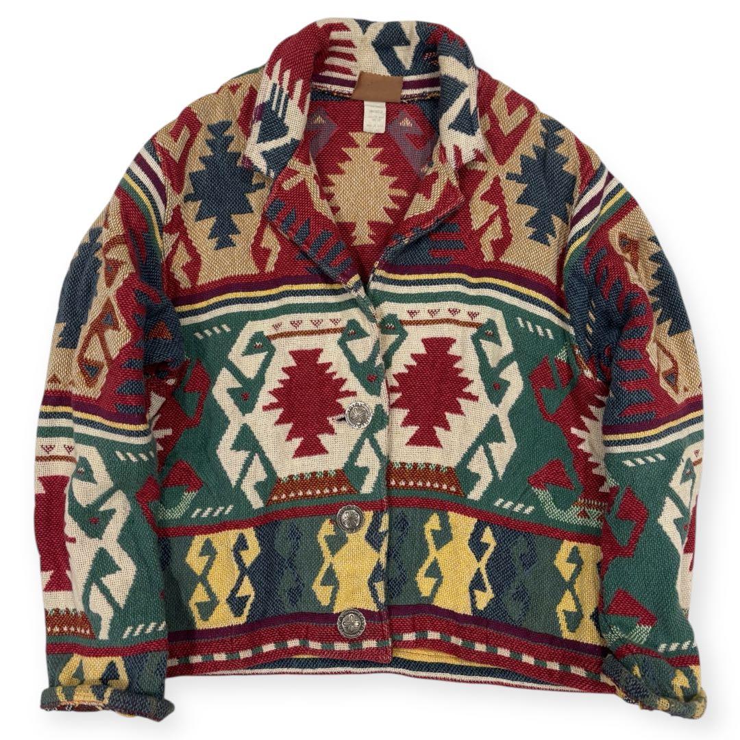 80s-90s●USA製 ネイティブジャケット ラグジャケット ゴブラン織り