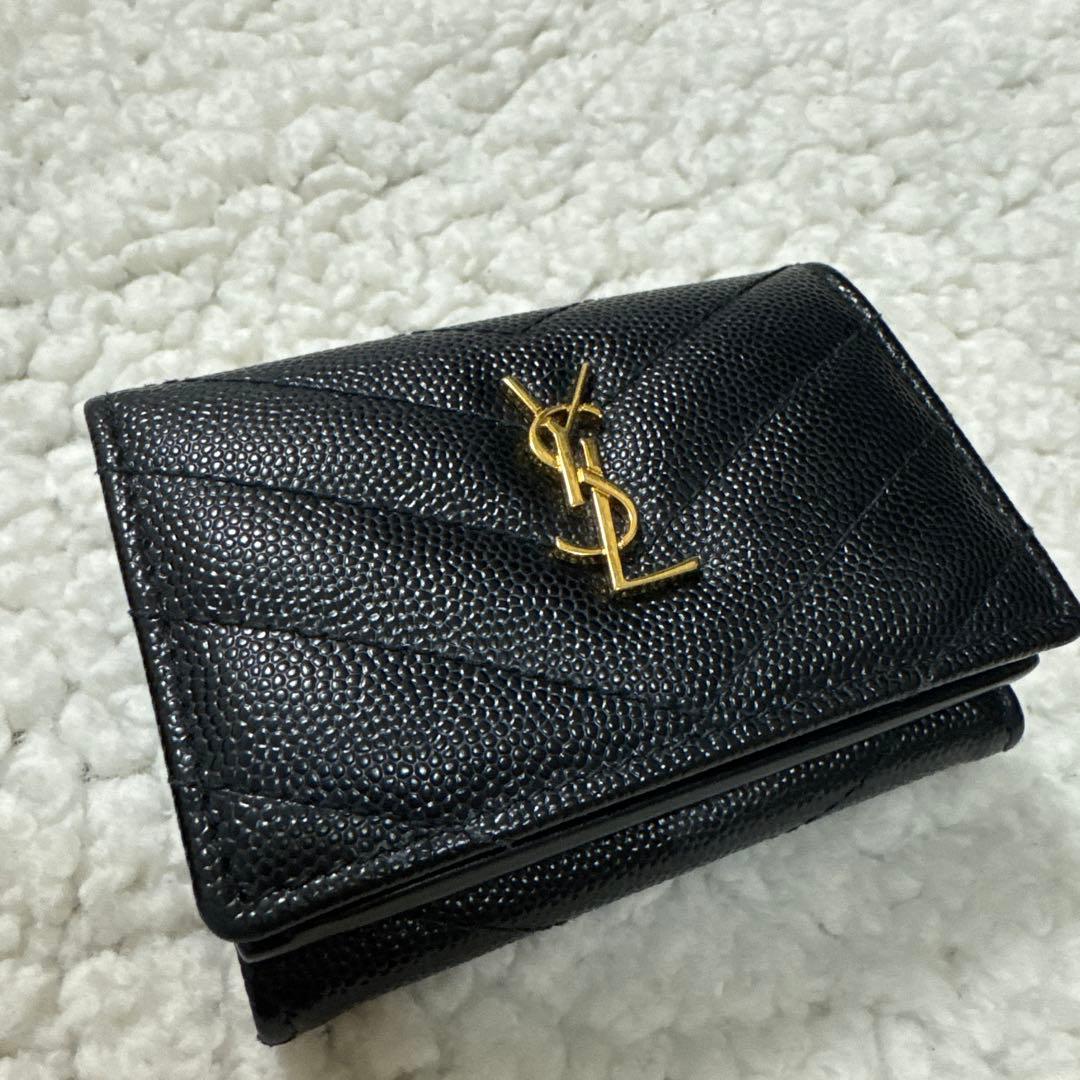 SAINT LAURENT ブラックレザー三つ折り財布