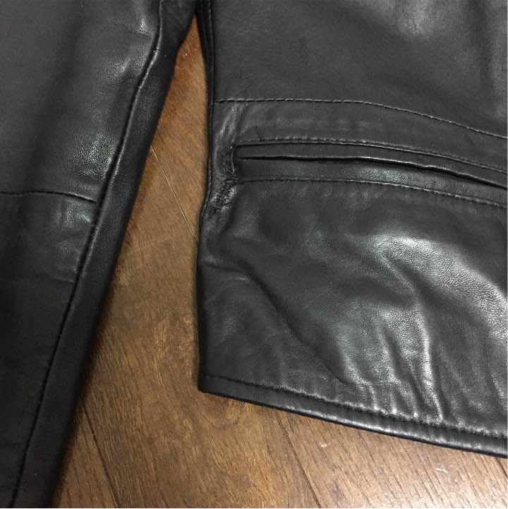 ハードカバーレザーダブルライダースジャケット羊革黒