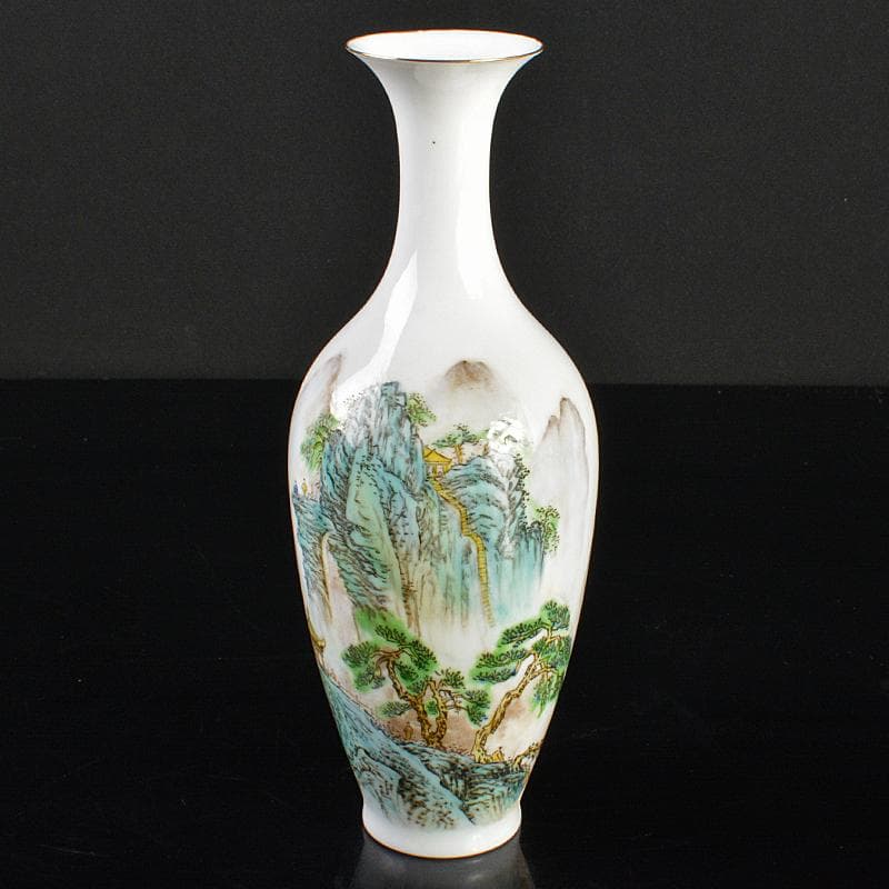 中国　中国景徳鎮製款　薄胎　粉彩漢詩山水文瓶　V　R6656