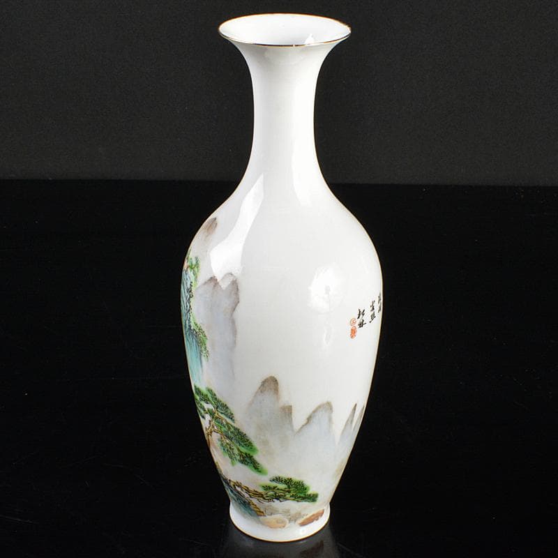 中国　中国景徳鎮製款　薄胎　粉彩漢詩山水文瓶　V　R6656