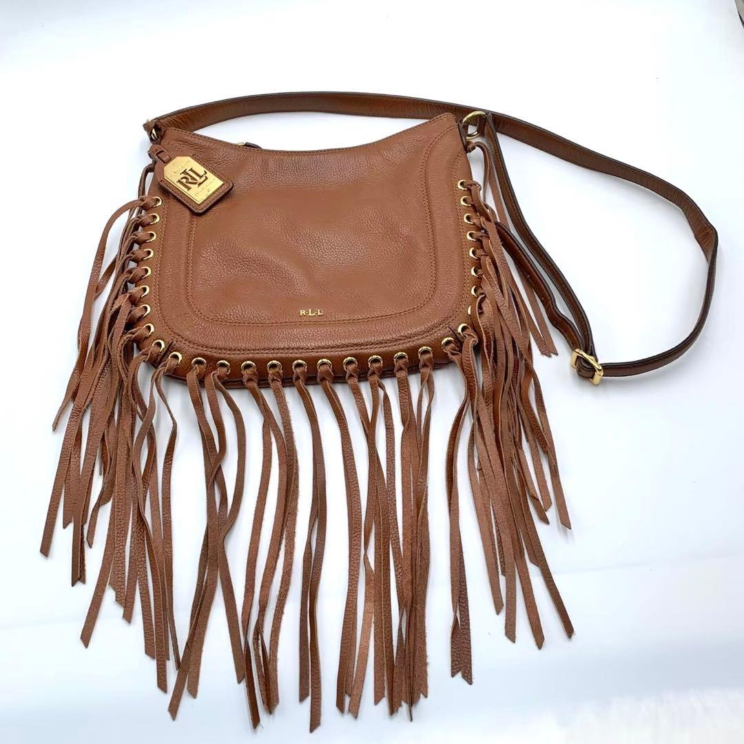 【極美品】LRL ローレンラルフローレン レザー ショルダーバッグ フリンジ