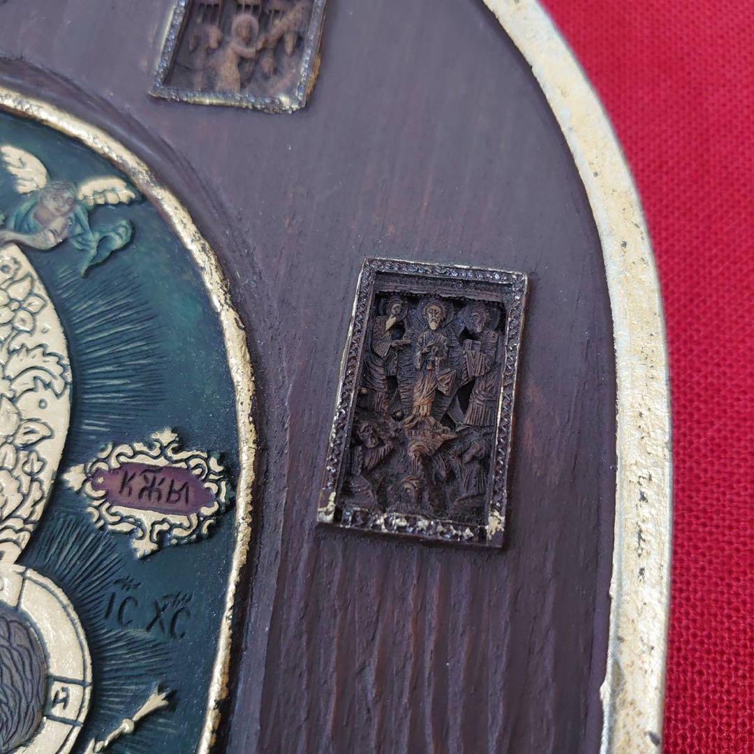 聖母子像 イコン ロシア正教 ブルガリア正教 木彫り ヴィンテージ