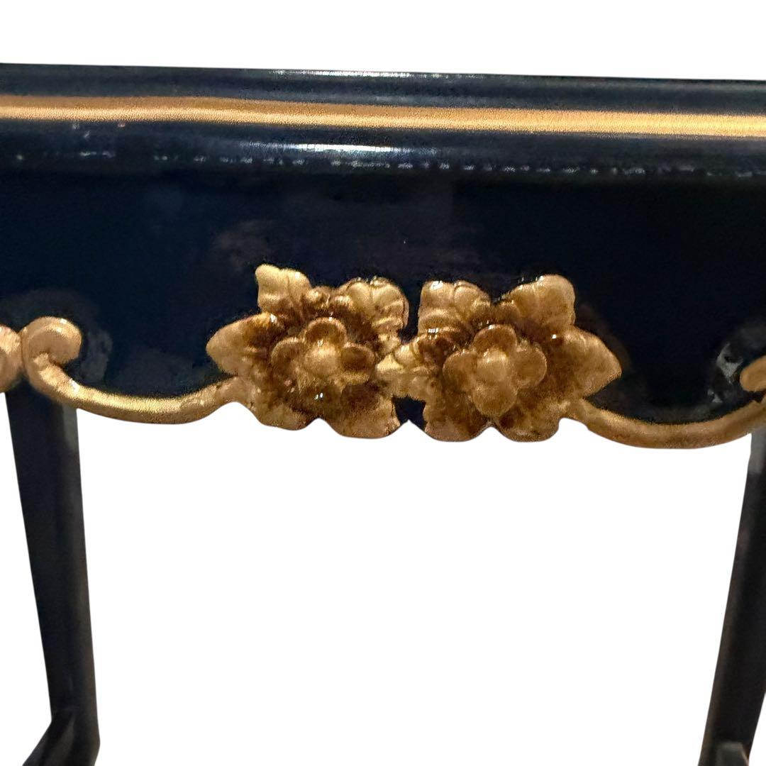 ヨーロピアン調 黒×金 花台 サイドテーブル 猫脚