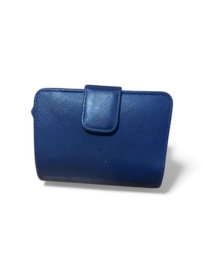 [美品]PRADA プラダ 二つ折り財布 ネイビー ゴールドロゴ