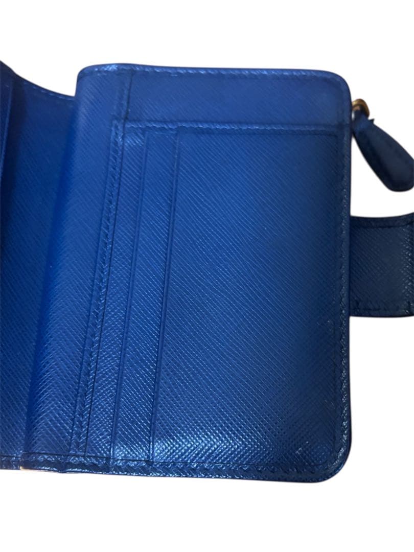 [美品]PRADA プラダ 二つ折り財布 ネイビー ゴールドロゴ