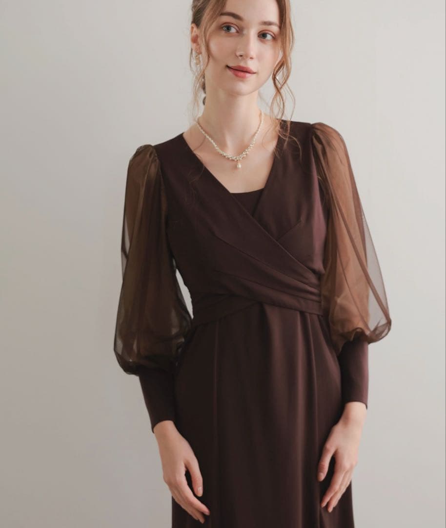 Dorry Doll クロスデザインドレス　ブラウン　Mサイズ　オケージョン