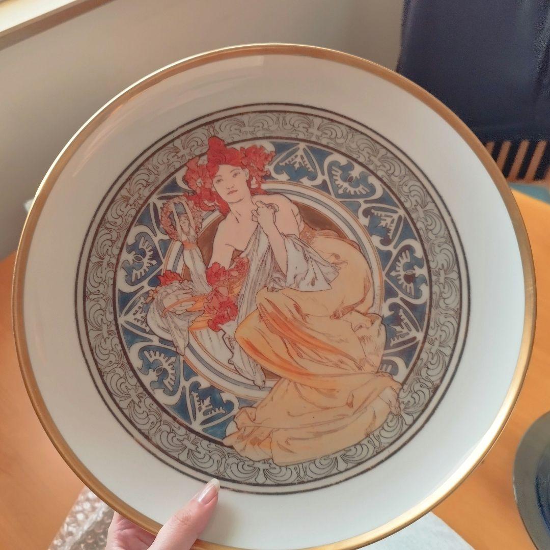 希少品 ミュシャ大皿：パリのシンボル 直径31cm 金縁