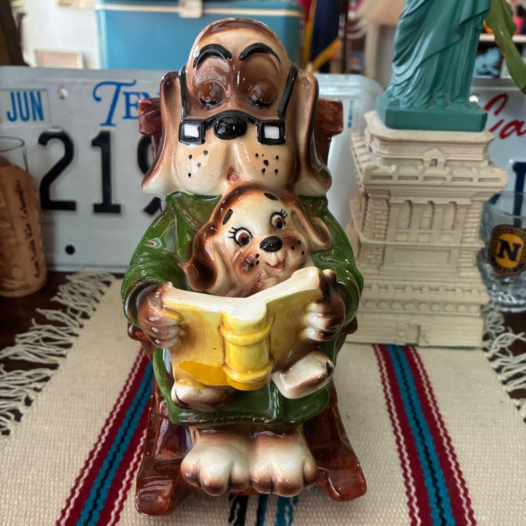 貴重！60s〜70sアメリカアンティーク犬親子DOG陶器Japan製貯金箱USA