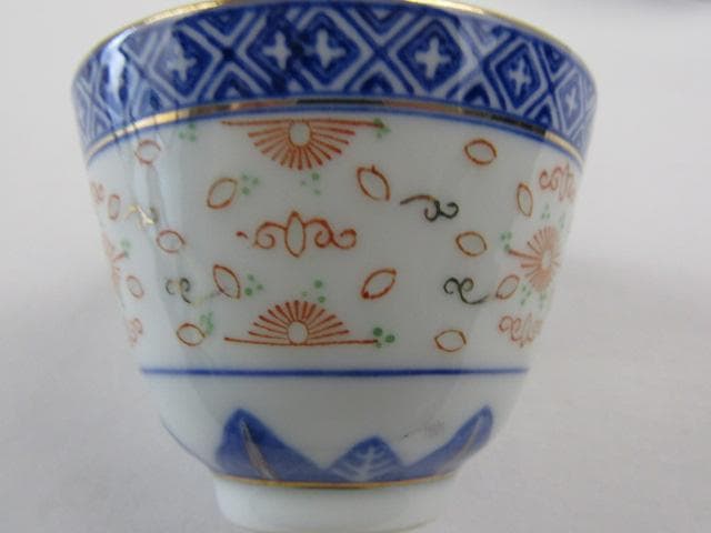 Y5-1210-② ◇景徳鎮製 ホタル手 蛍茶碗 金彩色絵青華文 10客◇