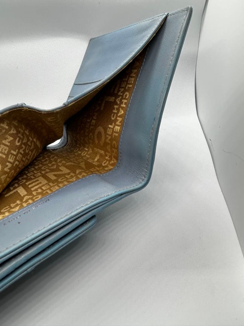 正規品 希少 シャネル CHANEL 二つ折り ミニ 財布 ロゴ ブルー/626