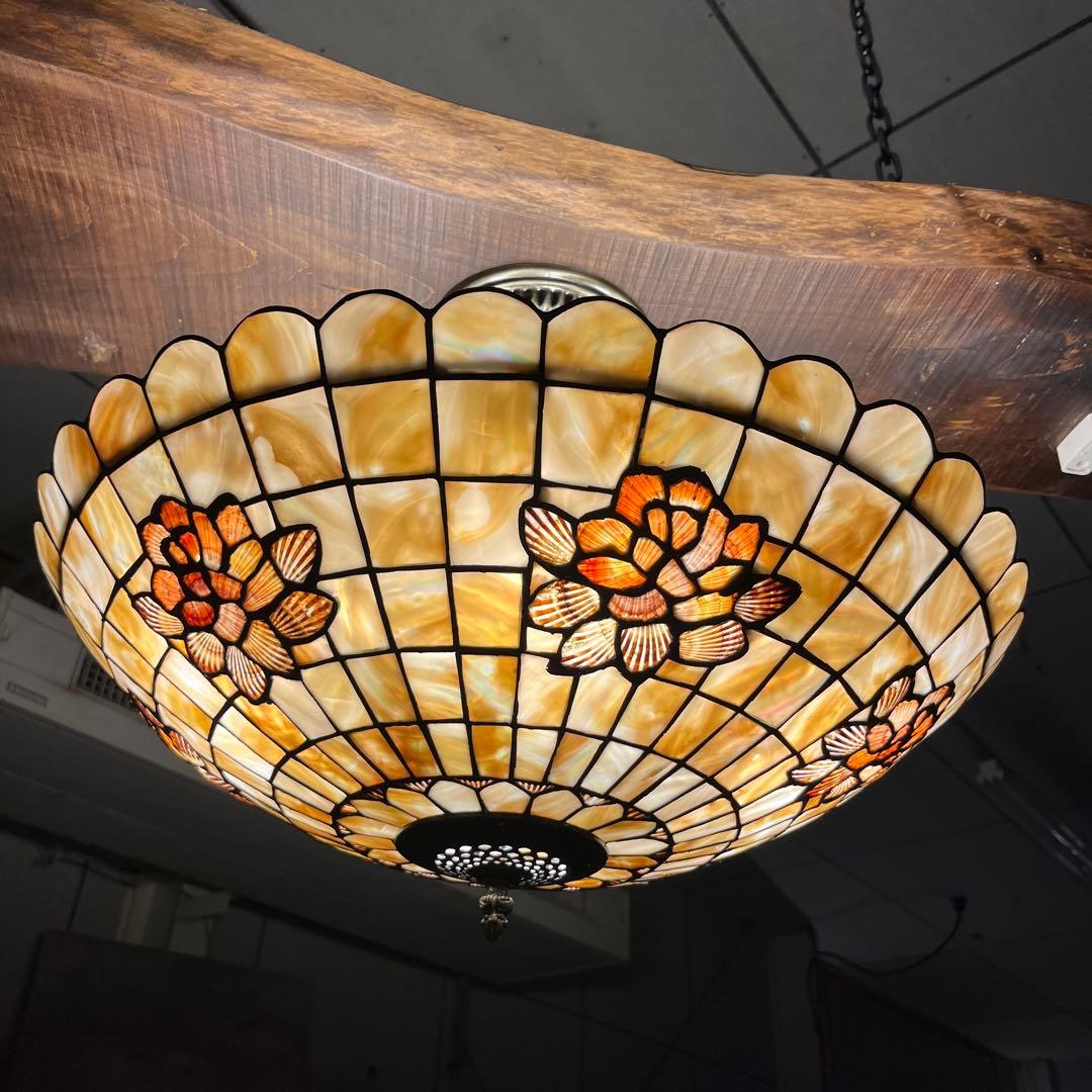 【瀧住照明製】ステンドグラス風シャンデリア 5灯式 天井直付け 花柄デザイン②