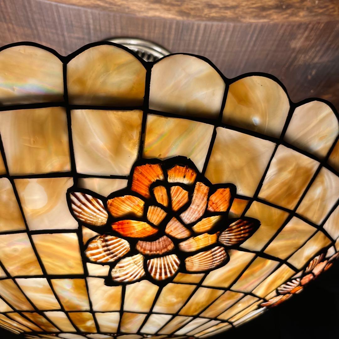 【瀧住照明製】ステンドグラス風シャンデリア 5灯式 天井直付け 花柄デザイン②