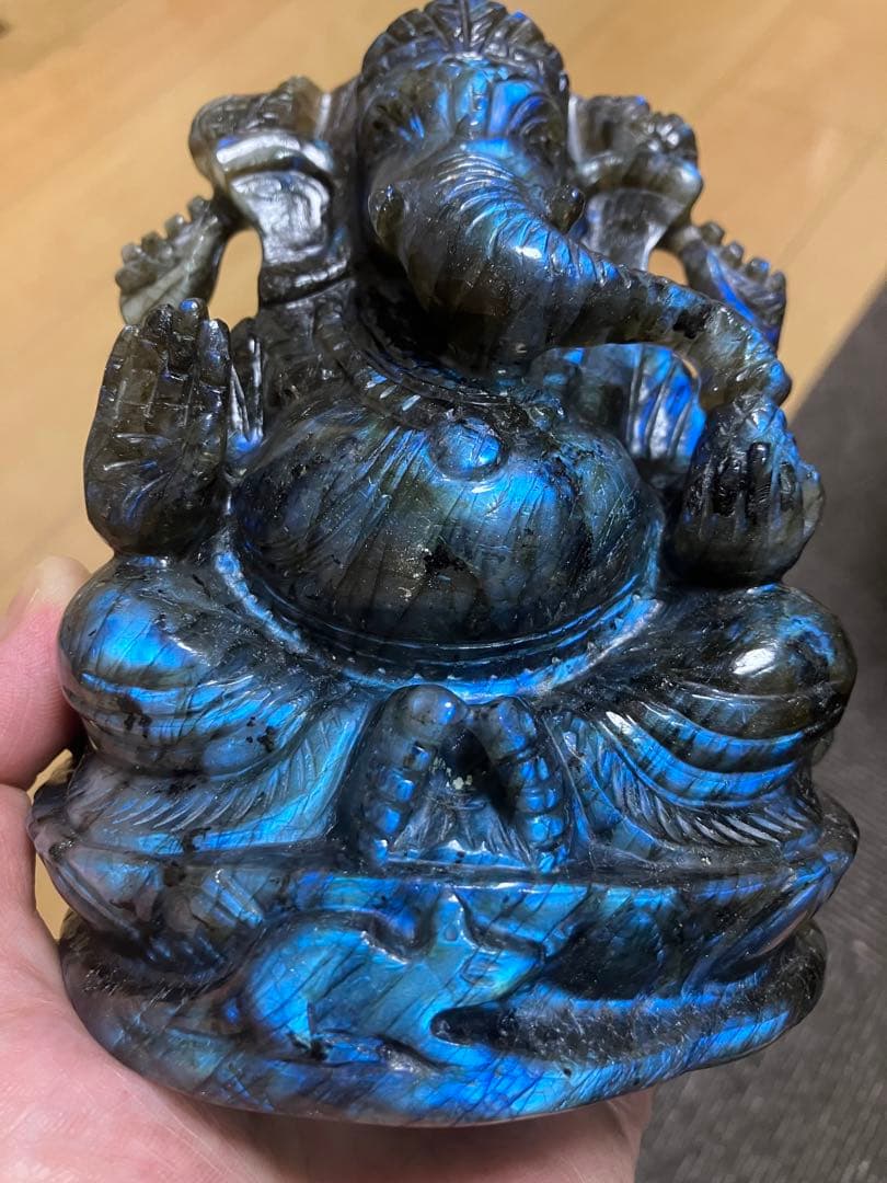 開運　仕事運　ラブラドライト　ガネーシャ様　置物　1,694g マダガスカル産