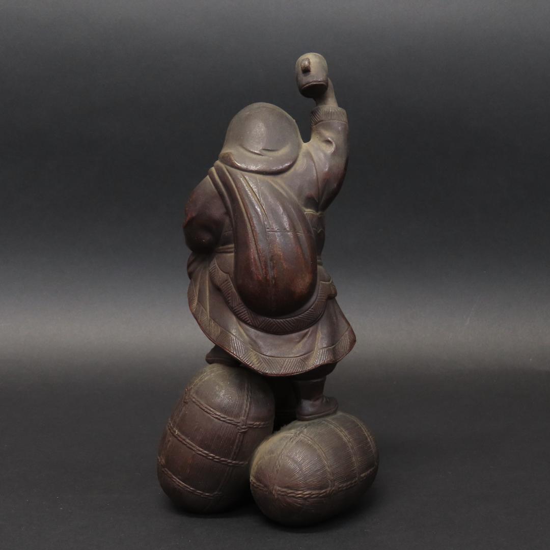 ⭕399 江戸時代末期 古備前 桃蹊堂印 珍しい俵立大黒 様 高22cm/七福神