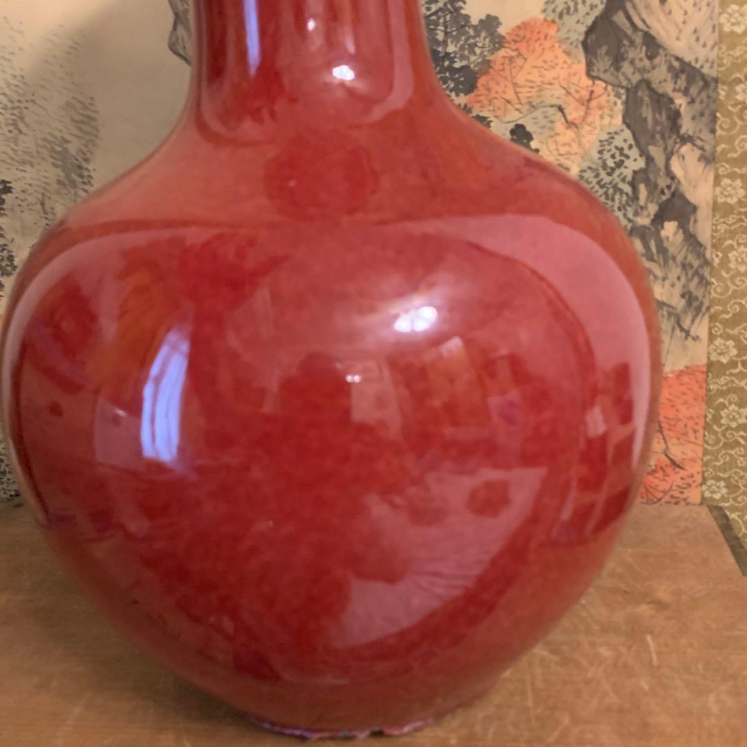 中国美術　アンティーク　祭紅釉    花瓶　　301