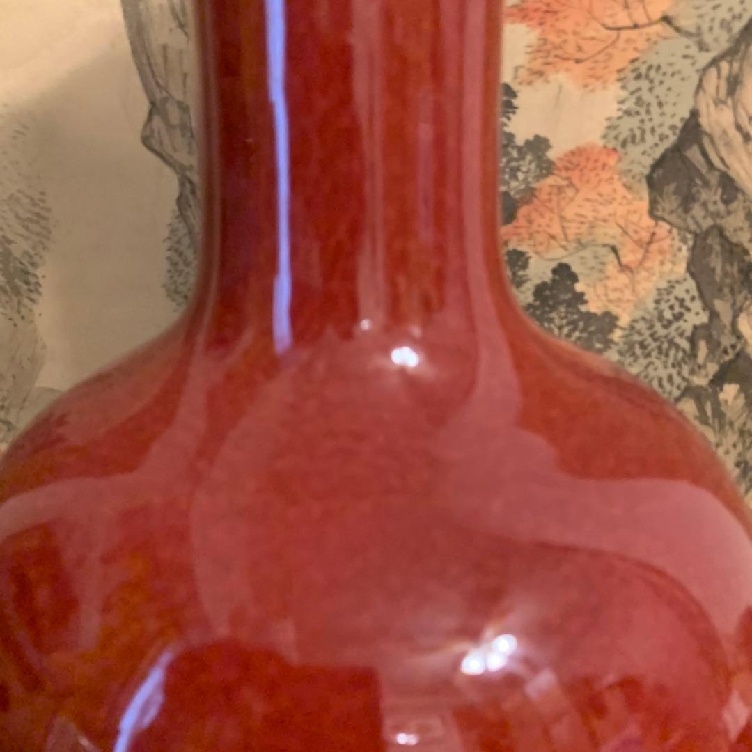 中国美術　アンティーク　祭紅釉    花瓶　　301