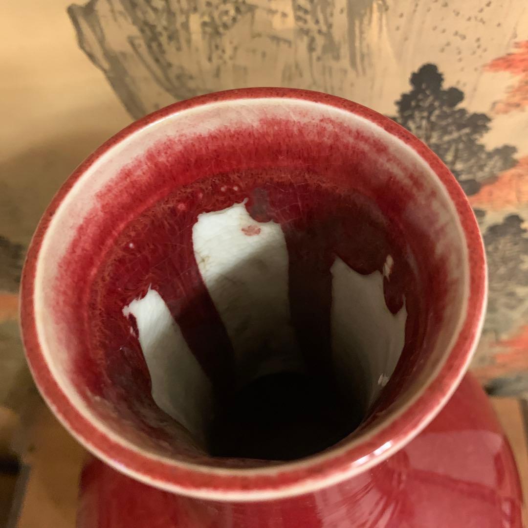 中国美術　アンティーク　祭紅釉    花瓶　　301