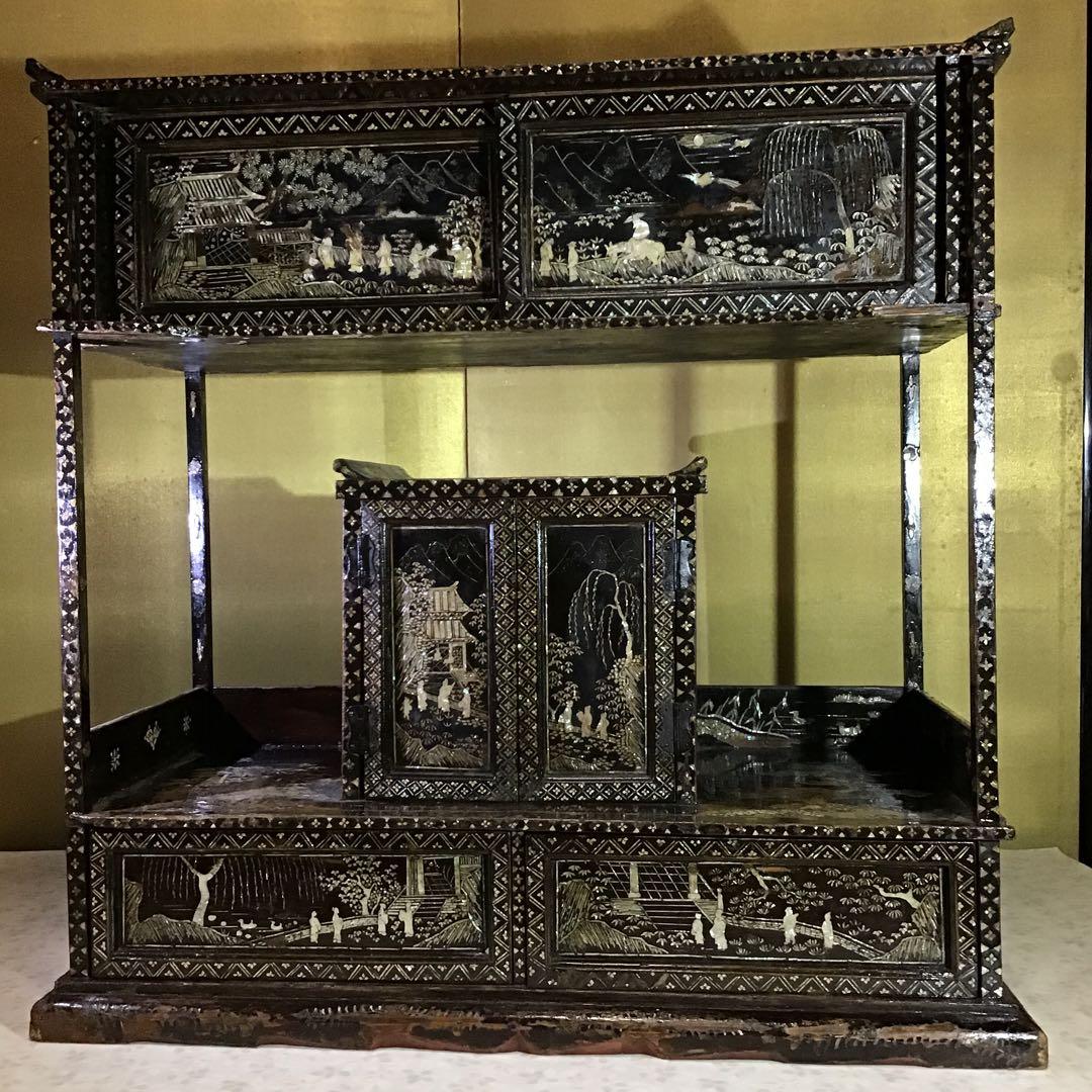 極細密螺鈿　小型　棚　江戸期