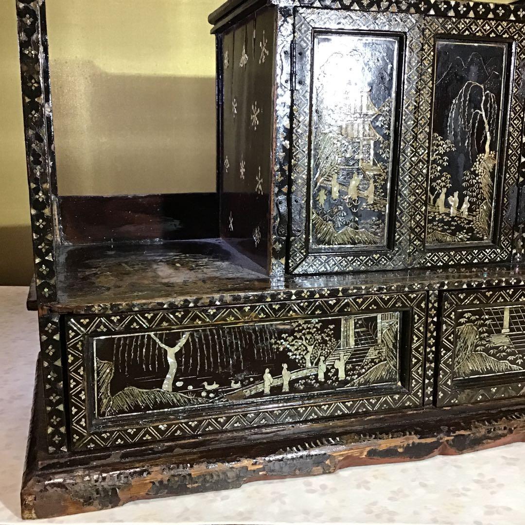 極細密螺鈿　小型　棚　江戸期