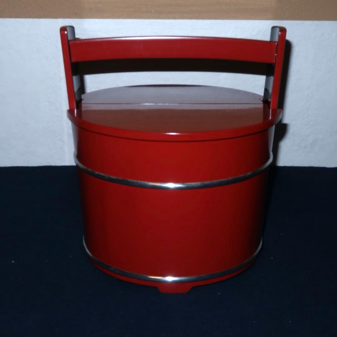 【茶道具】岡本陽斎作　朱銀手桶　水指