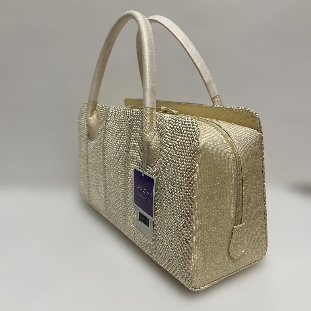 バック バッグ 和装バッグ あおりバッグ 利休バッグ 着物に 組織り 薄金色