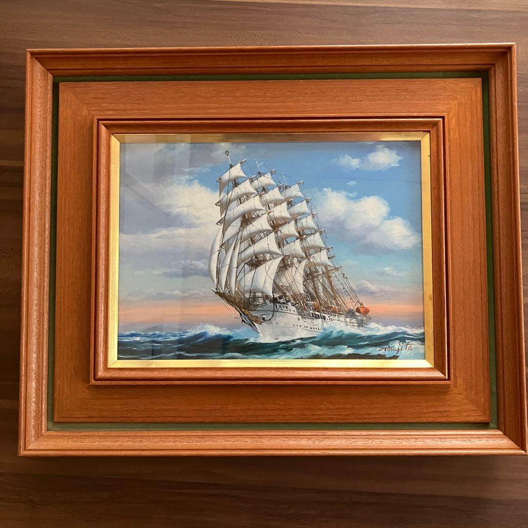 ★梶田達二　追風洋々（初代海王丸）　油彩　4号