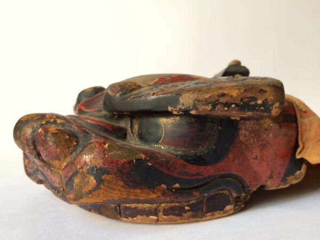 【神楽面 木彫 獅子頭】桃山～江戸初期 古美術　古裂　獅子舞