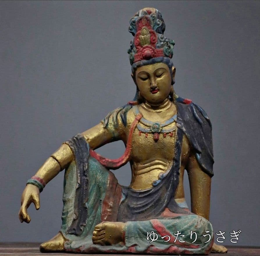 観自在観音菩薩座像 楠木彫刻 仏像 極彩色 観音像