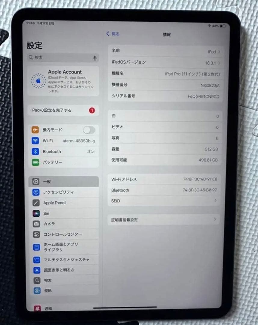 iPad Pro 11インチ(第2世代)512GB