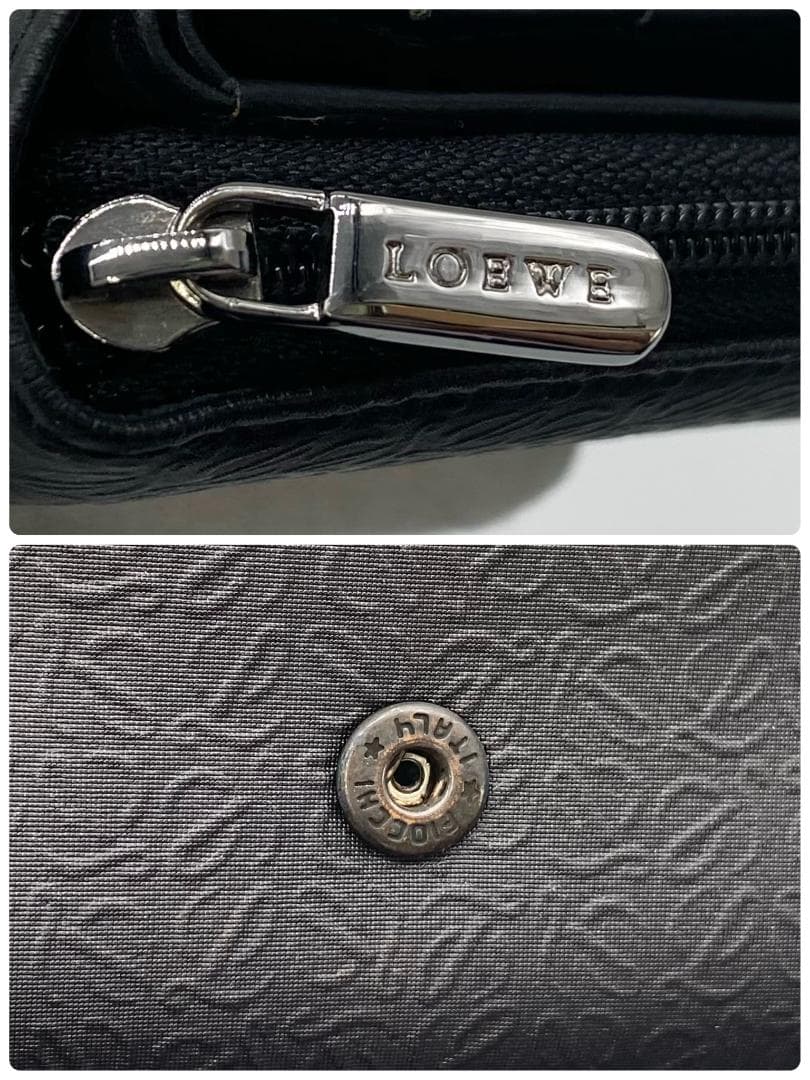 ロエベ 折り財布 リピートアナグラム ブラック ナイロン レザー シルバー金具