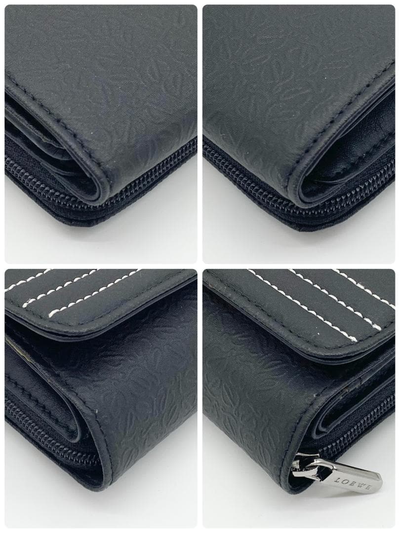 ロエベ 折り財布 リピートアナグラム ブラック ナイロン レザー シルバー金具