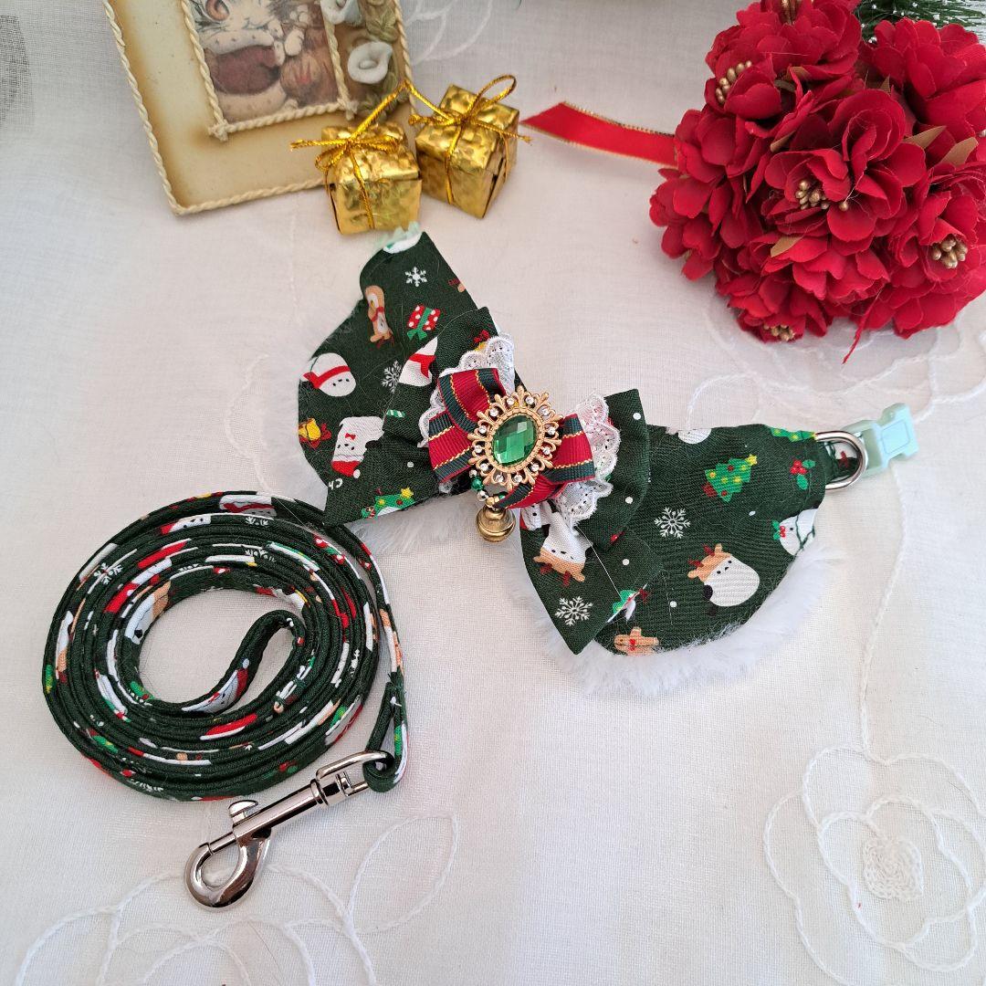 クリスマス(緑シマナガエ)わんちゃん猫ちゃん用リードセット
