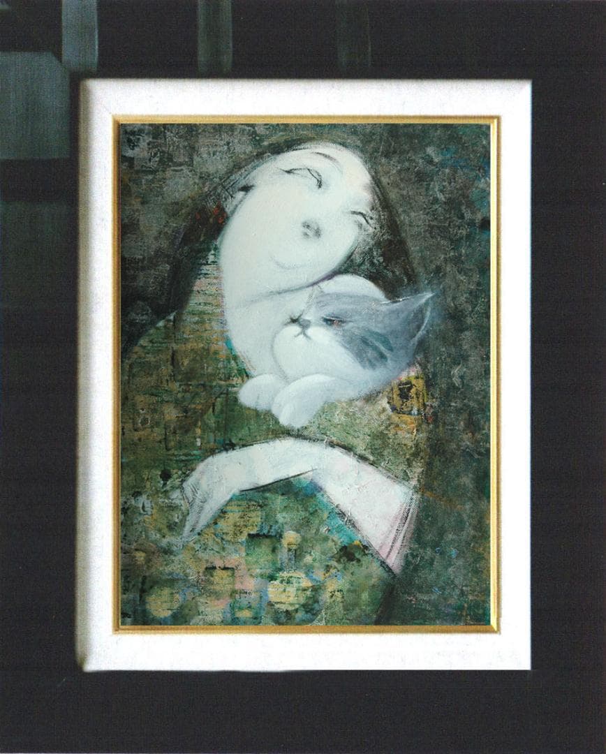 油絵 菅家令子 絵 絵画インテリア 額付(銀) F4-030719 祈り 母子像